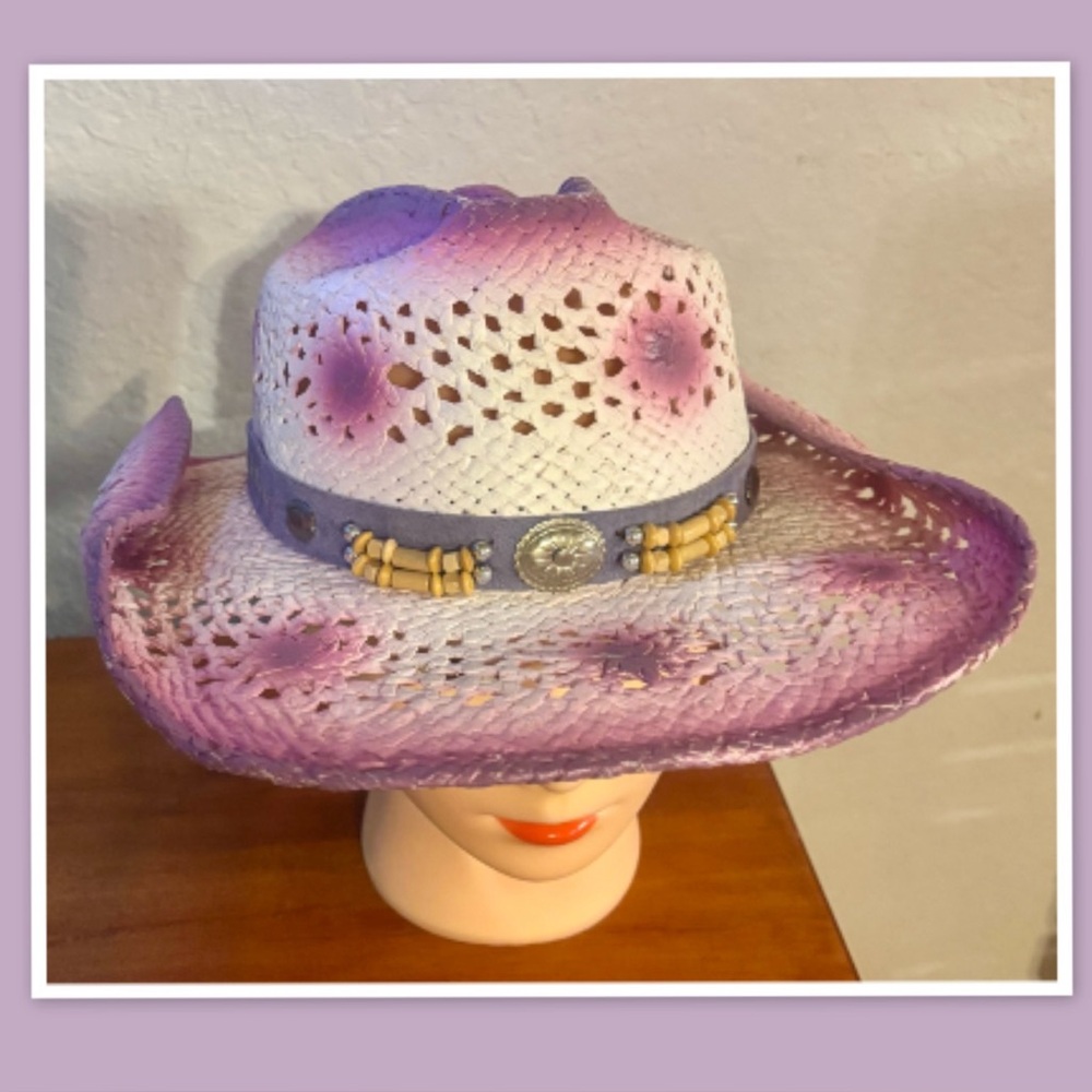 Straw Western Adult Hat with Purple Trim - Adult - L/XL